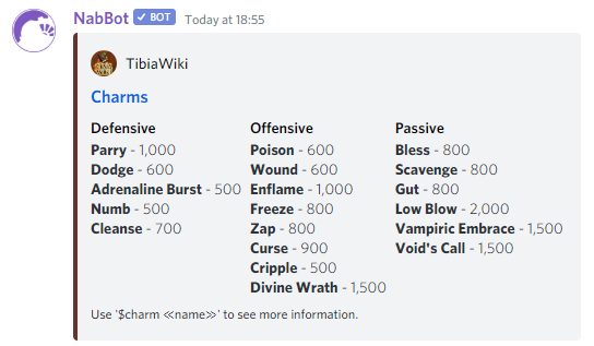 TibiaWiki commands - NabBot