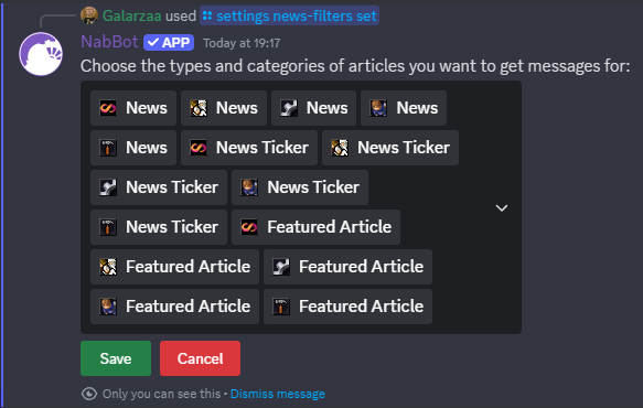 /settings news-filter set command